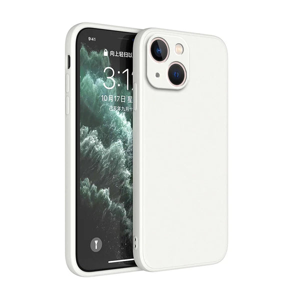 White silicone case for iPhone 13 Pro in a clean front and back view