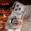 Silver glitter transparent iPhone case with MagSafe ring and reflective camera protection detail