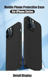 Matte black iPhone case with soft-touch finish shown next to the phone in a clean product shot.