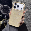 Desert gold rhinestone glitter case on iPhone 17 Pro highlighting premium shine and raised camera guard