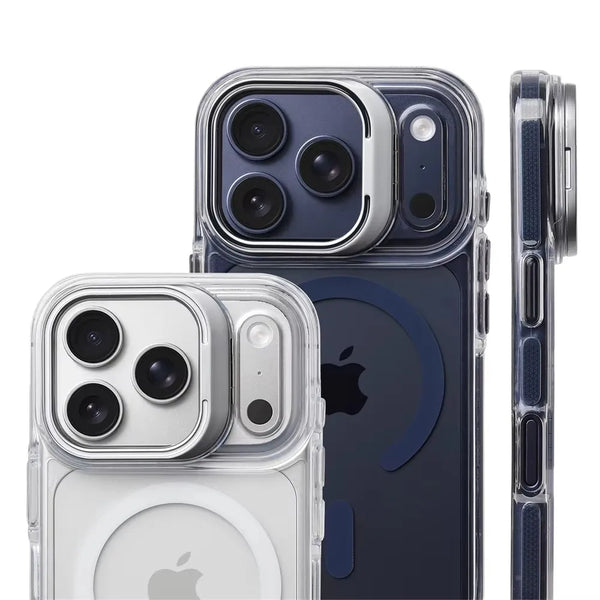 Clear MagSafe bumper case shown on iPhone with transparent edge protection and camera coverage