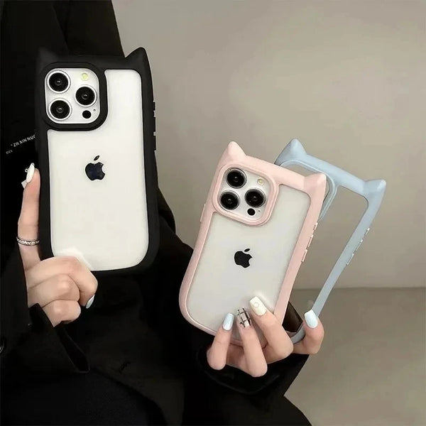 Soft Silicone Cute Cat Ear Phone Case For iPhone