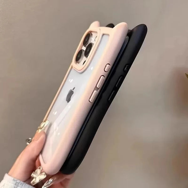 Soft Silicone Cute Cat Ear Phone Case For iPhone
