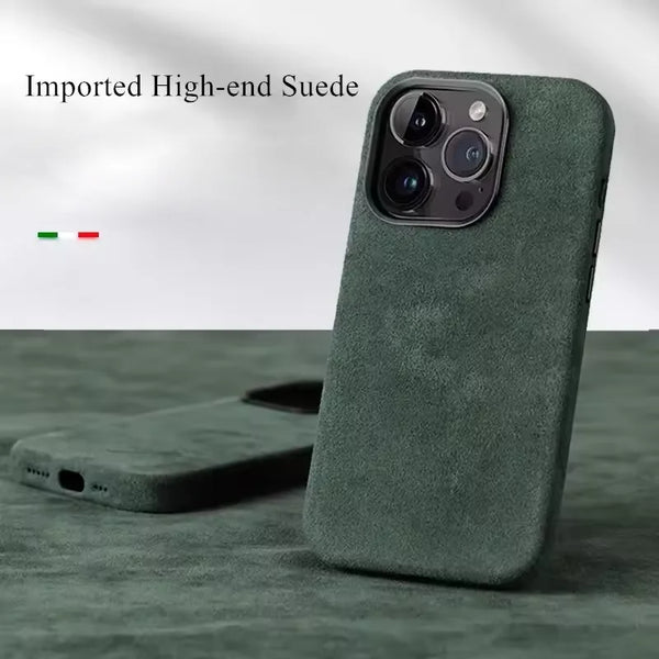 Blue soft-touch iPhone case with raised camera protection and matte finish