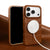 Vintage leather iPhone case with raised camera opening and magnetic charging disc