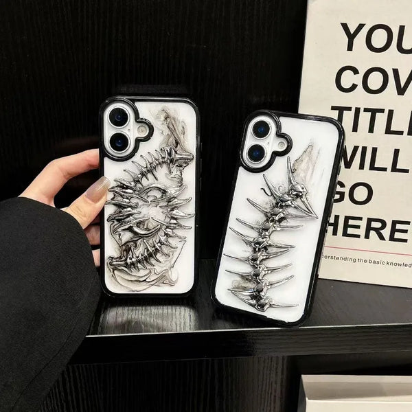 3D Metal Fish Bone Clear Phone Case