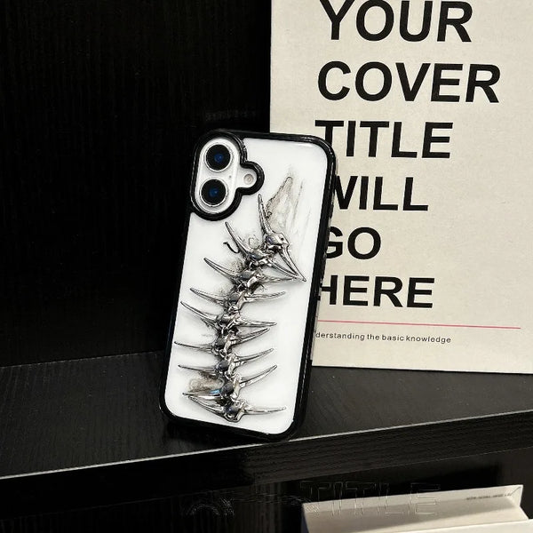 3D Metal Fish Bone Clear Phone Case