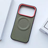 Blue woven leather iPhone 17 case front view with textured finish