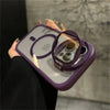 Purple transparent iPhone case with built-in flip stand and camera-safe bumper