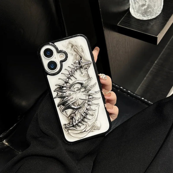 3D Metal Fish Bone Clear Phone Case