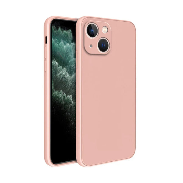 Pink silicone case for iPhone 13 Pro highlighting the soft-touch finish