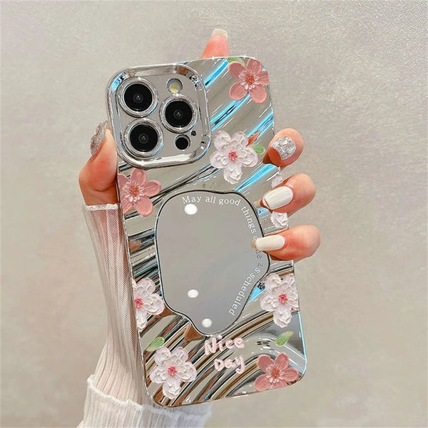Luxury Flower Make Up Mirror Phone Case
