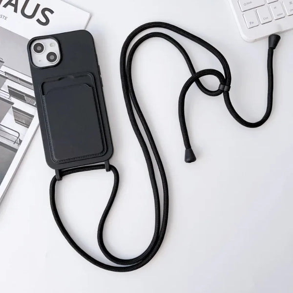 Silicone Crossbody Strap Card Holder Case for iPhone