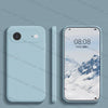 Light blue liquid silicone iPhone 17 Air case showing slim profile and raised camera edge