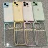 Pastel clear iPhone case with blue bumper shown from the back