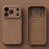 Warm brown matte silicone iPhone case displayed front and back with magnetic compatibility