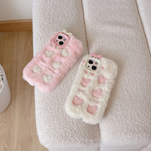 Soft Heart Fur Phone Case