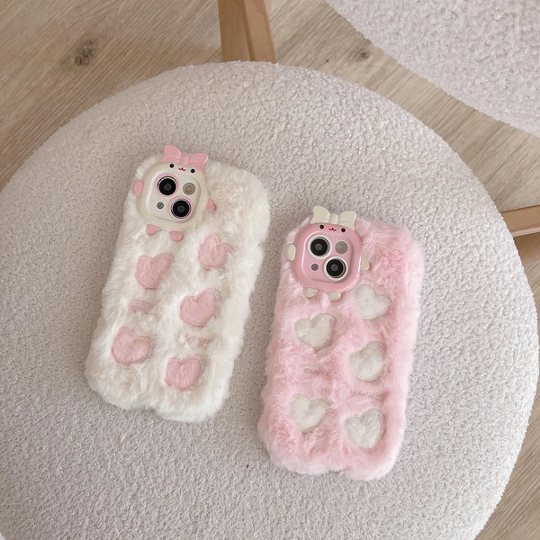 Soft Heart Fur Phone Case