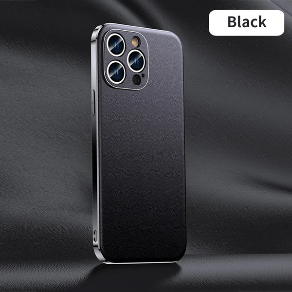 Blue leather iPhone case with refined finish and ultra-thin everyday carry design