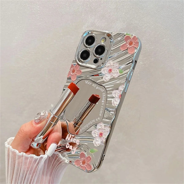 Luxury Flower Make Up Mirror Phone Case