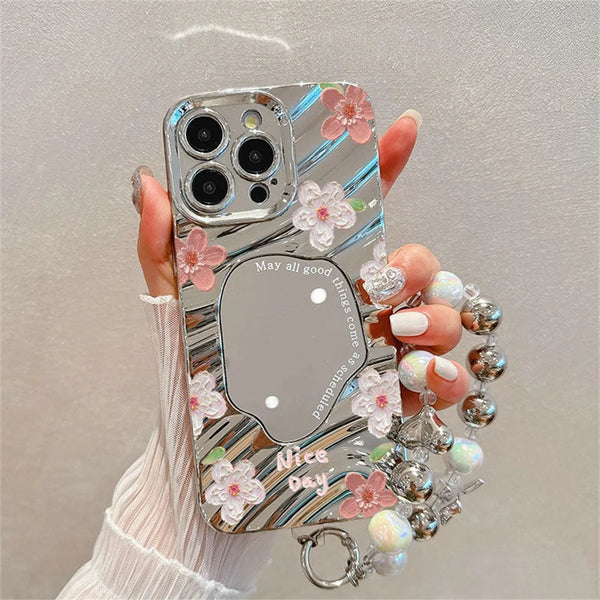 Luxury Flower Make Up Mirror Phone Case