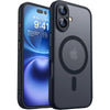 Black frosted translucent armor case for iPhone 16 with slim pocket-friendly profile