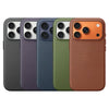 Five woven MagSafe iPhone cases in black, purple, blue, green, and orange on a white background