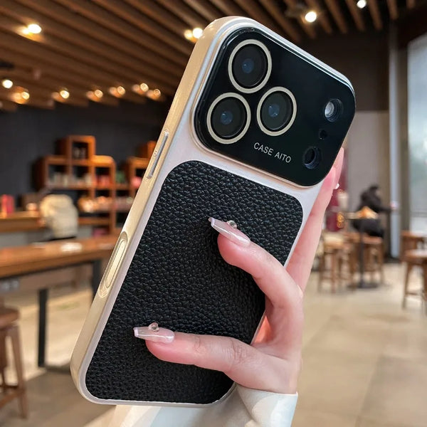 Elegant Litchi Leather Armor iPhone Case