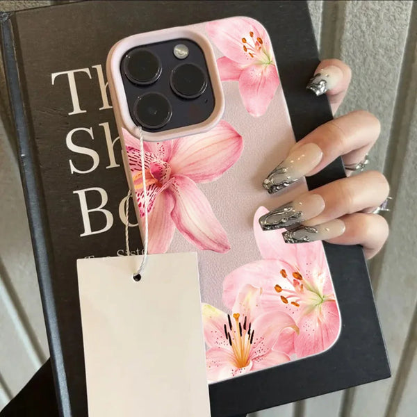 Pink Lily Flower Lychee Texture Phone Case
