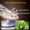 Full camera protector detail on a metallic matte iPhone case with raised lens coverage