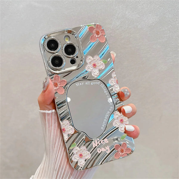 Luxury Flower Make Up Mirror Phone Case