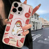 Clear catcore iPhone case in use, showing the transparent finish and cute strawberry cat artwork.