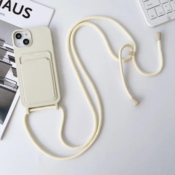 Silicone Crossbody Strap Card Holder Case for iPhone