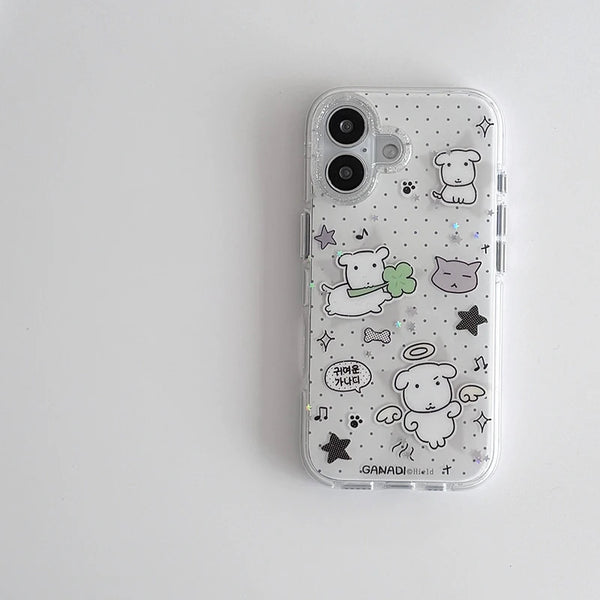 Kawaii Puppy Polka Dots Glitter Phone Case