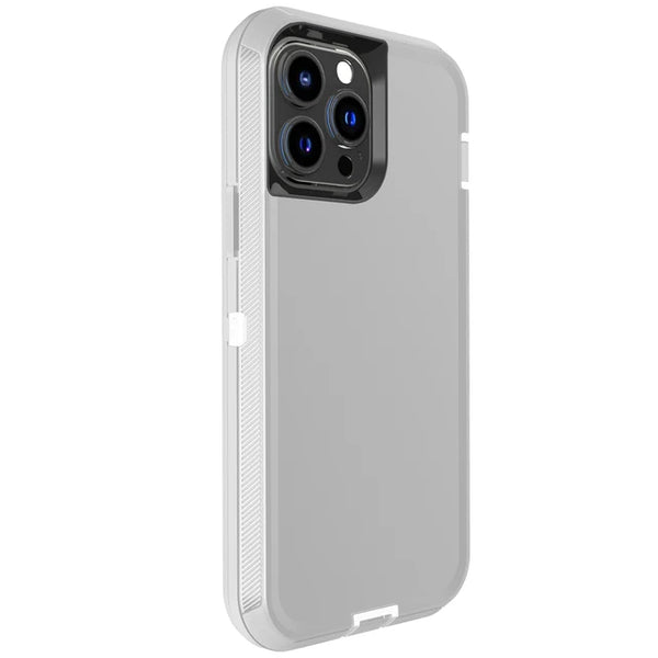 White matte armor iPhone case showing dual-layer protective build