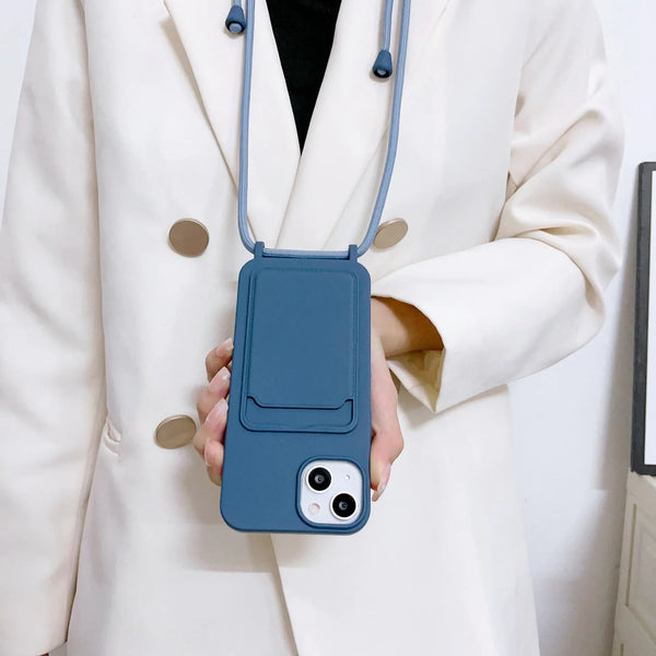 Silicone Crossbody Strap Card Holder Case for iPhone