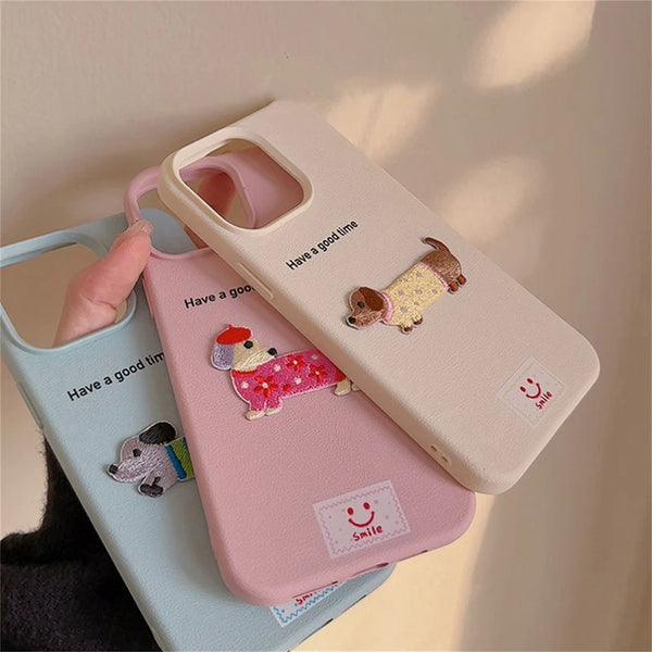 Dachshund Litchi Pattern Phone Cover