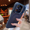 Deep blue matte iPhone case with magnetic compatibility and polished camera surround