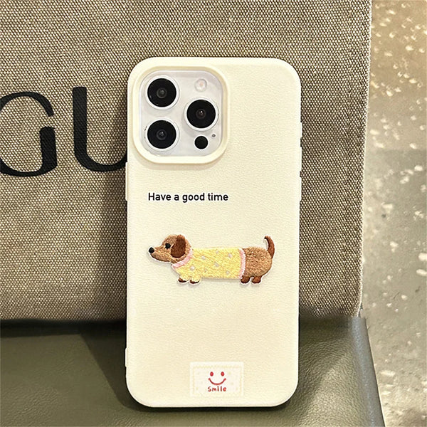 Dachshund Litchi Pattern Phone Cover
