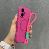 Pink matte iPhone case with secure strap and raised camera protection.