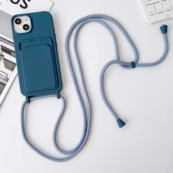Silicone Crossbody Strap Card Holder Case for iPhone