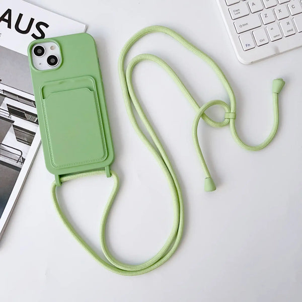 Silicone Crossbody Strap Card Holder Case for iPhone
