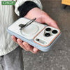Light matte Trendora iPhone case with ring stand flipped open for hands-free viewing