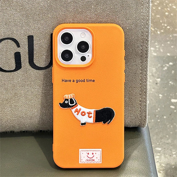 Dachshund Litchi Pattern Phone Cover
