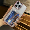 Transparent wallet iPhone case rear view with card slot and triple camera cutout