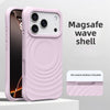 Pink sculpted silicone iPhone case featuring wave texture and easy-access button design.