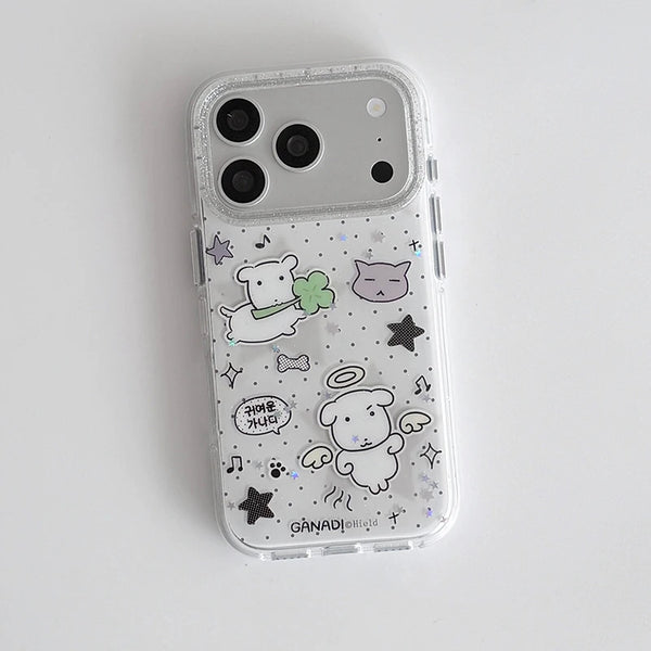 Kawaii Puppy Polka Dots Glitter Phone Case