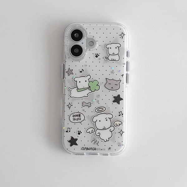 Kawaii Puppy Polka Dots Glitter Phone Case