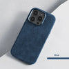 Blue version of the leather magnetic iPhone case with clean lines and rounded edges