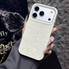 White rhinestone glitter iPhone 17 Pro bumper case with bright shimmer finish and camera protection